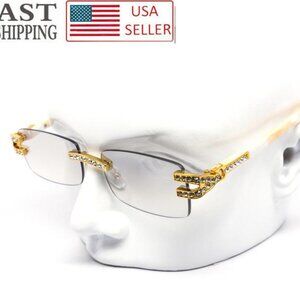 Men Clear Sunglasses Square Gold Classic Shades Hip Hop Iced‎ Out Diamond Lentes